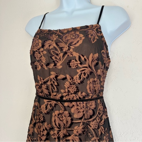 Y2K Brown Velvet Burnout Midi Dress Size S Fairy Grunge - Picture 3 of 13